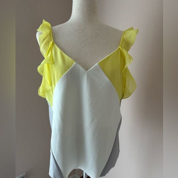 Yellow gray colorblock ruffle sleeve off shoulder tank top by Zara sz M - Picture 5 of 10